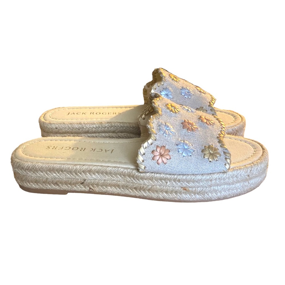 Jack Rogers Size 8 Palmer Espadrilles Slides Ecru Metallic Sandals